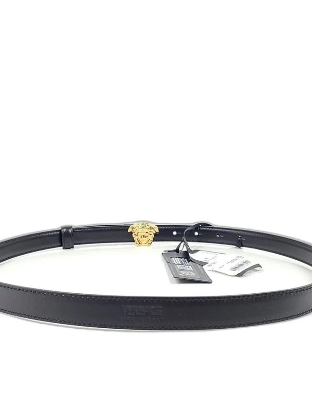 Versace Black Leather Skinny Medusa Belt 1cm Gold 40 Italy